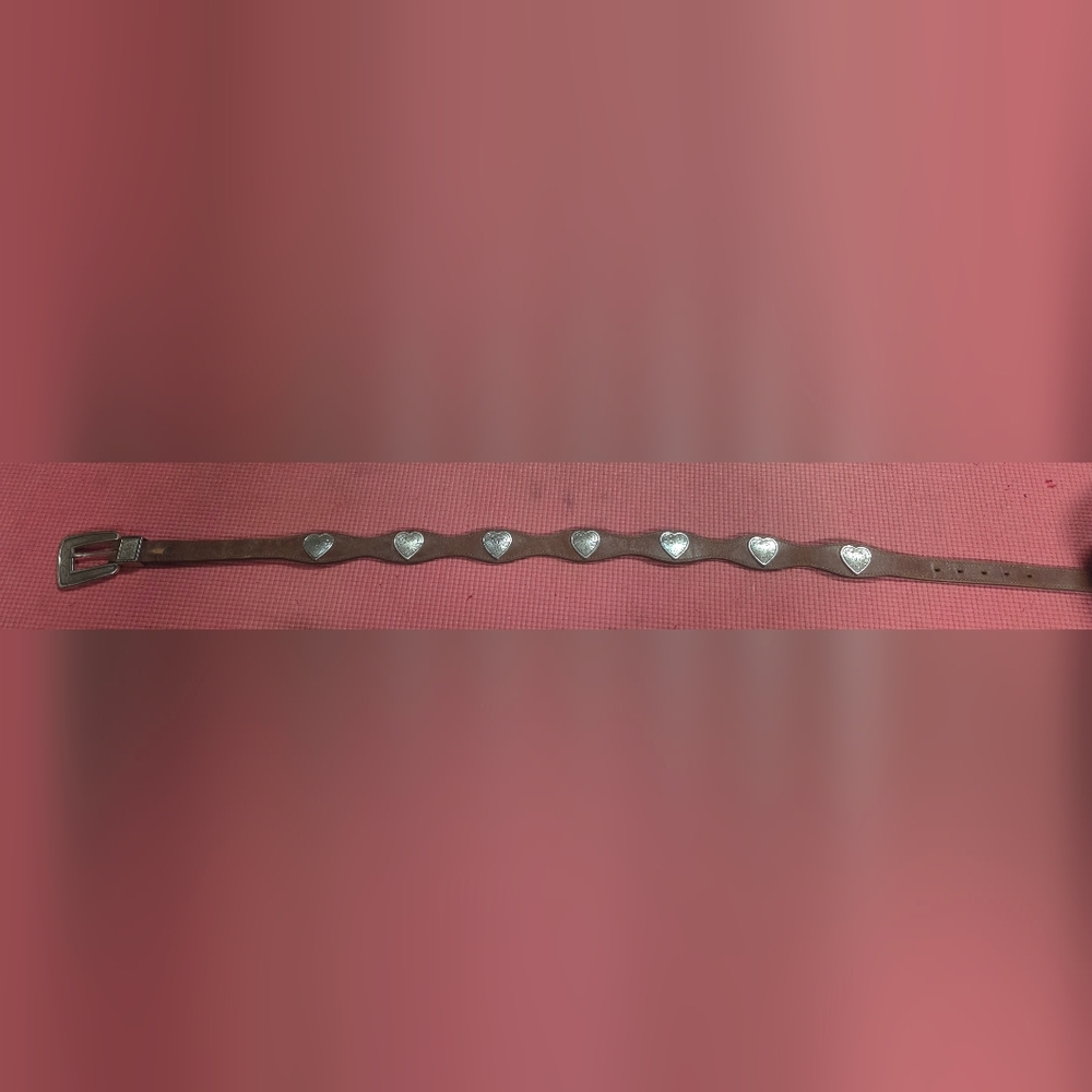 Brown Leather Bracelet with Silver Heart Accents